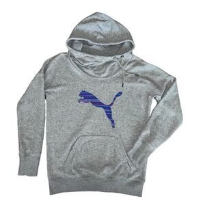 Puma Gray Logo Hoodie Pullover Kangaroo Pocket Women's Size XS